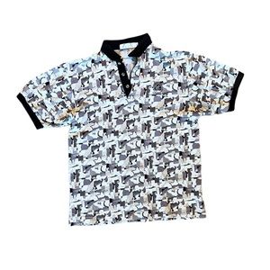 Haley Chardonnay Golf Mens Polo Grey, Tan, Black & White Camouflage Print Size M